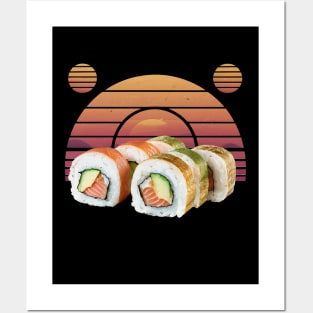 Retro sushi with vintage sunset for sushi lovers Posters and Art